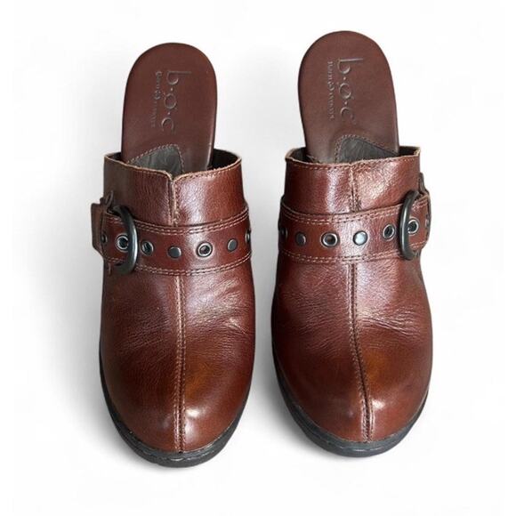 Born Concept B.O.C. Women’s Brown Leather Heeled Slip-on Clogs Metal Buckle US 7 - Picture 4 of 8